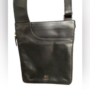 Radley London black leather crossbody with rose gold trim extender